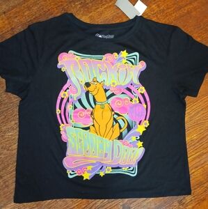 Rockin With Scooby Doo Womens T Shirt Sz XXL Black Neon Bright Print, NWT